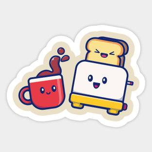 Cute Coffee With Toast Bread Cartoon Sticker